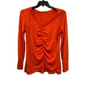 Calvin Klein Performance Womens  M Top Quick Dry Ruched Orange Hooded Long Sleev